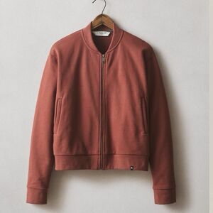 American Giant Bomber Jacket Womens M Russet Brown Fleece Full Zip Heavy NEW